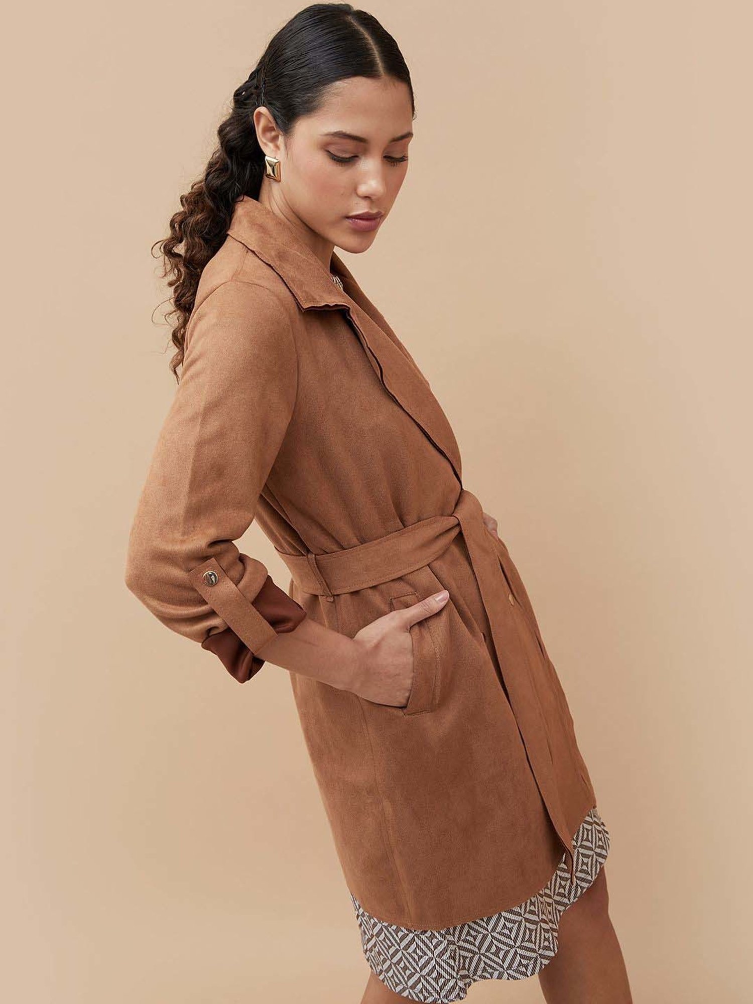 Code by Lifestyle Tan Regular Fit Long Jacket
