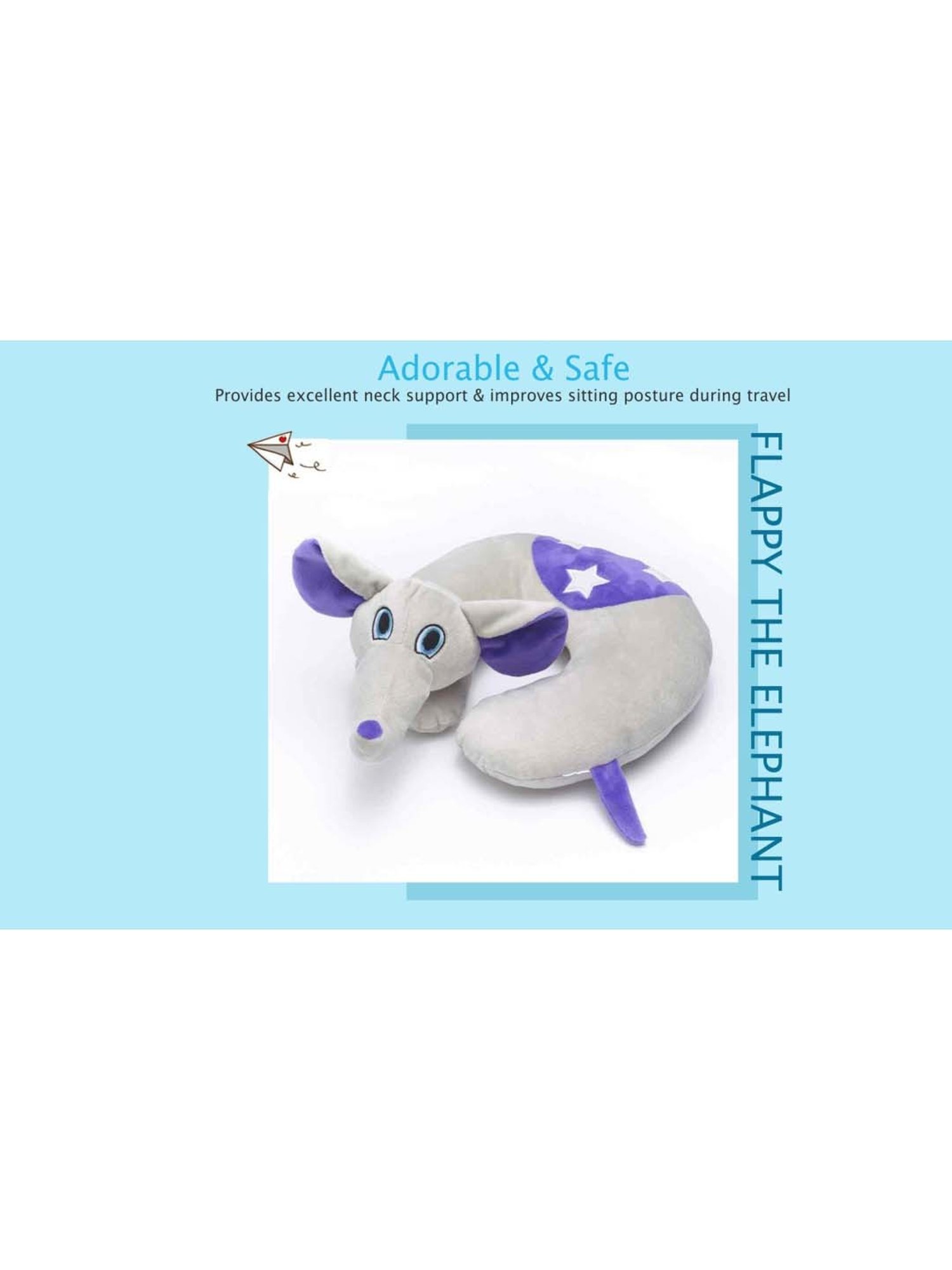 Travel Blue Grey Elephant Neck Pillow for Kids
