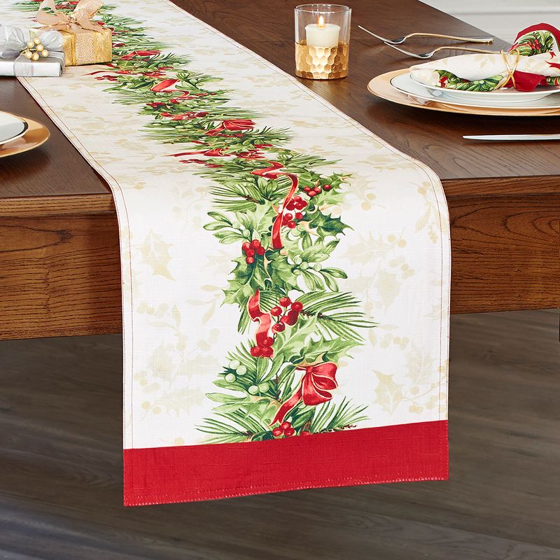 Holly Traditions Holiday Table Runner - 13" x 70" - Red/Green - Elrene Home Fashions