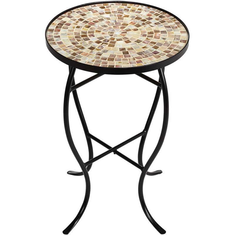 Teal Island Designs Mother of Pearl Mosaic Black Iron Outdoor Accent Table