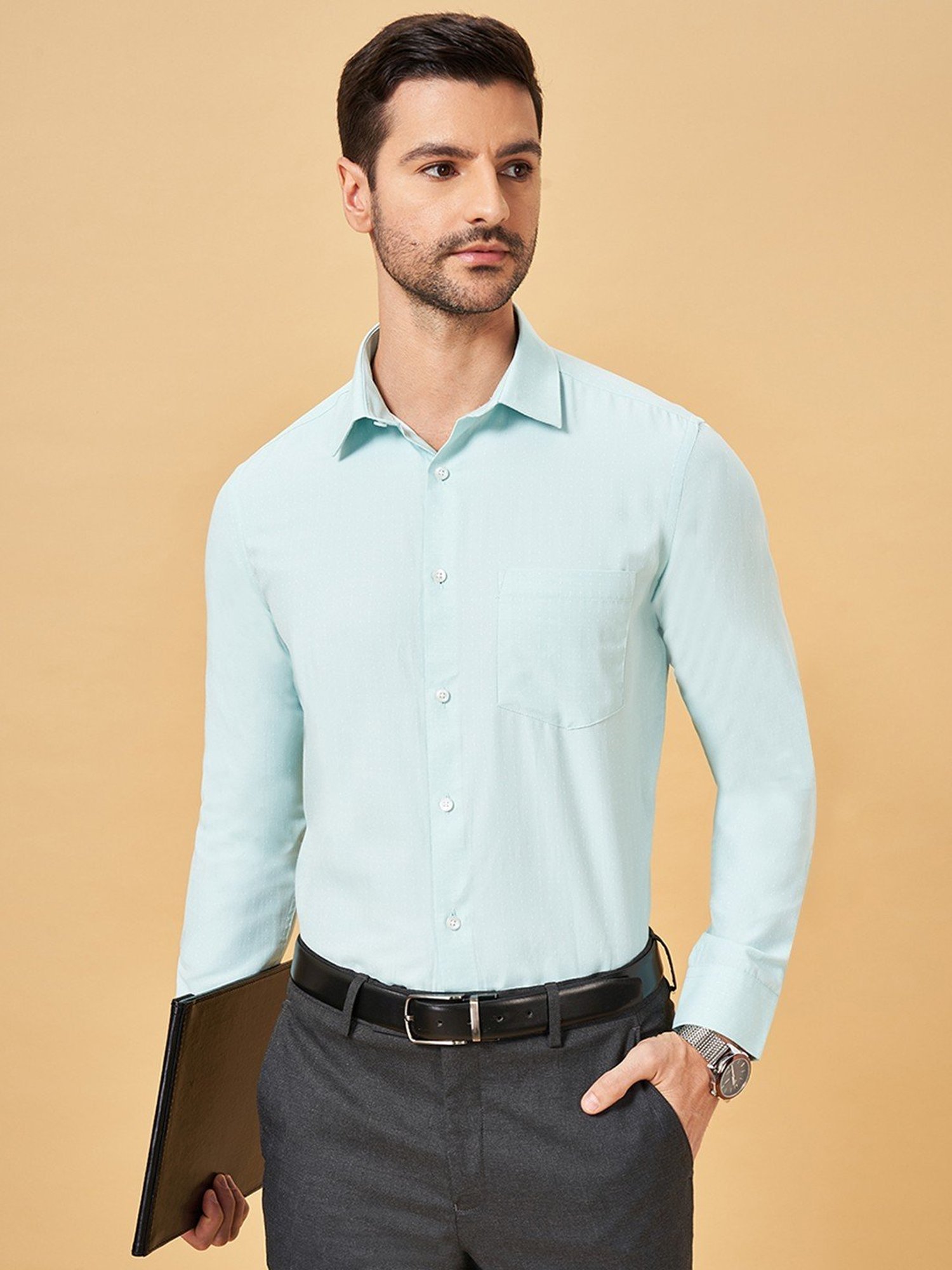 Byford By Pantaloons Apple Green Slim Fit Shirt