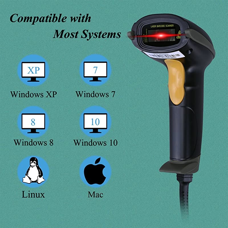 USB Laser Barcode Scanner Wired Handheld Bar Code Scanner Reader Black