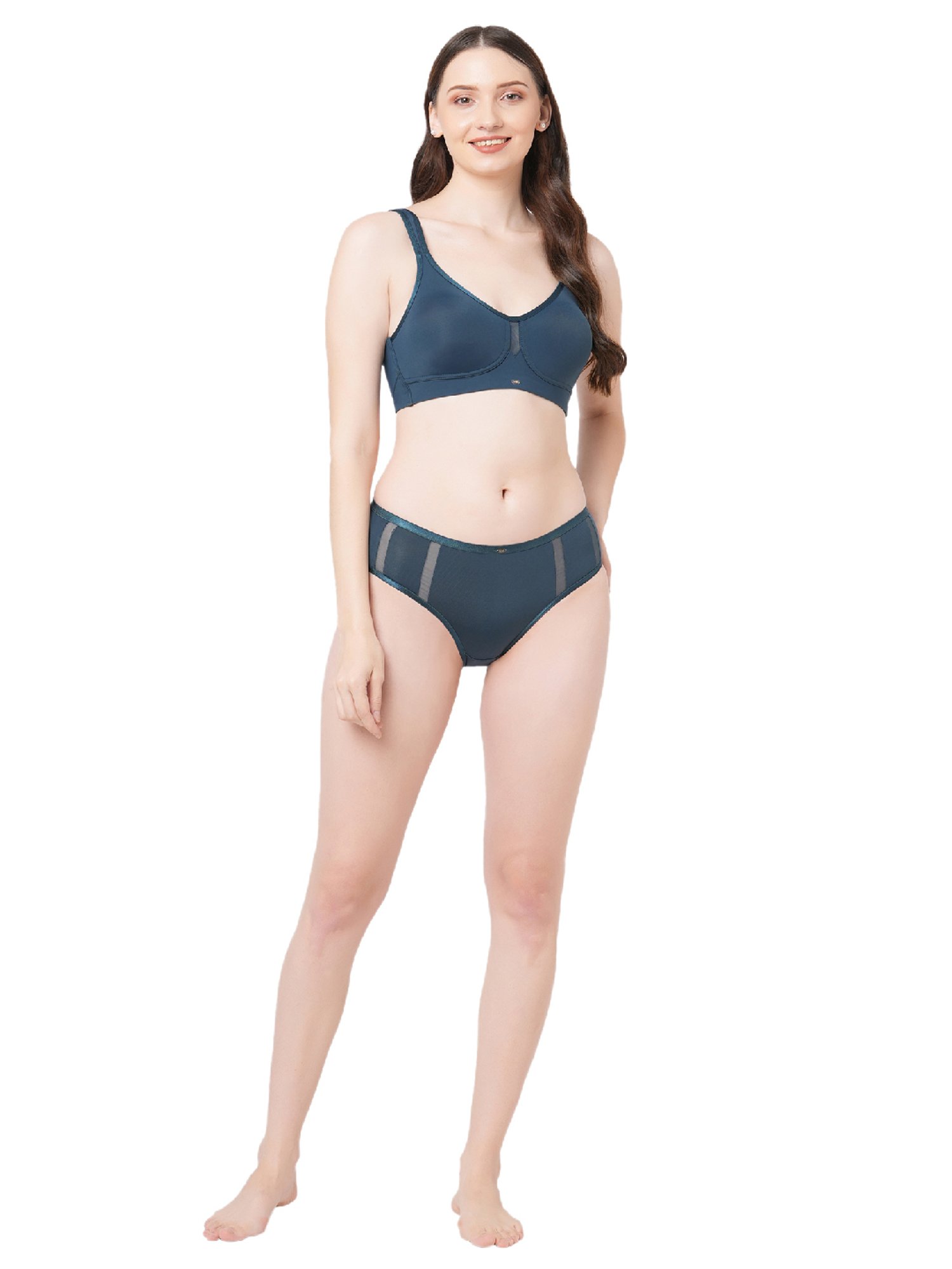 Soie Blue Non-Padded Non-Wired Full Coverage Bra & Panty Set