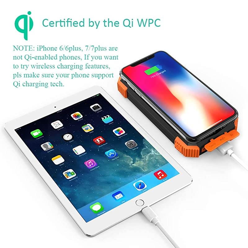 Power Bank Qi Portable Charger 10000mAh External Battery Pack Type C Input Port Dual Flashlight Compass IPX4 Splashproof Dustproof Shockproof Panel Charging DC5V21A Input