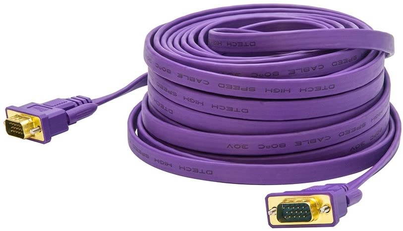 DTECH Flat Slim 100ft VGA Cable Male to Male Port for Computer Monitor Laptop Projector - Purple - 30m
