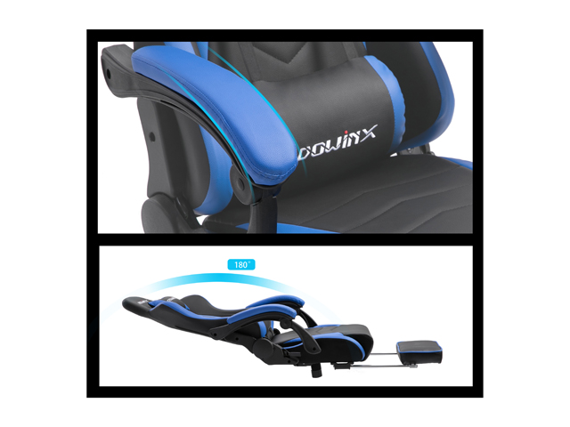 Dowinx Gaming Chair Ergonomic Office Recliner for Computer with Massage Lumbar Support, Racing Style Armchair PU Leather E-Sports Gamer Chairs with Retractable Footrest (Black&Gray)