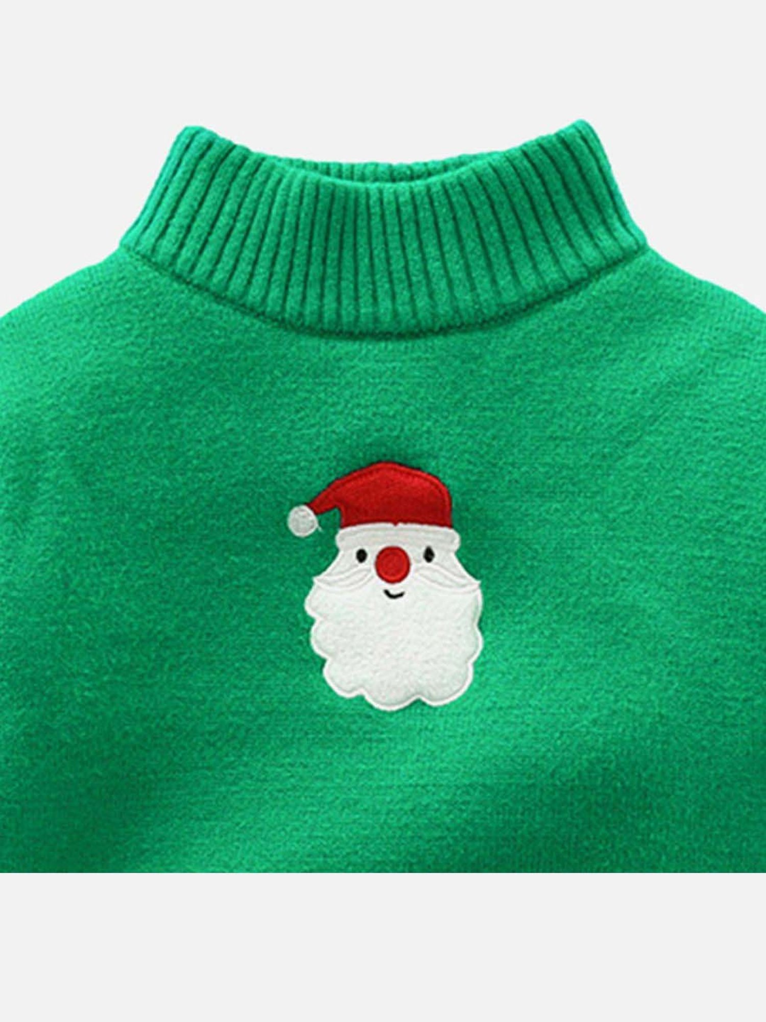 Little Surprise Box Santa Monogram Green Printed Full Sleeves Sweater