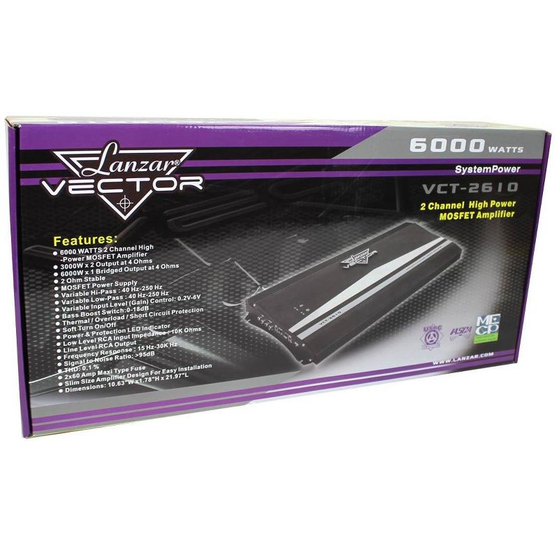 Lanzar Audio VCT2610 6000W 60A 2 Channel Car Amplifier Power Amp Stereo MOSFET