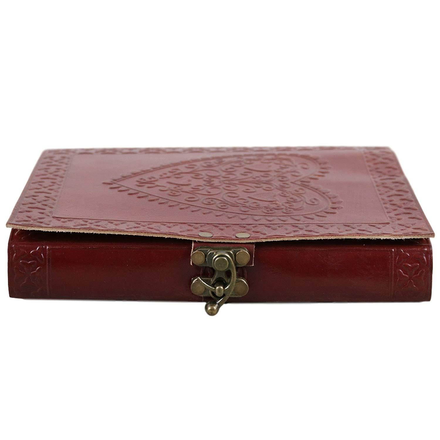 Handmade Large 8" Embossed Leather Journal Celtic two latches blue stone blank personal Diary notebook refillable journal gift (design 1)