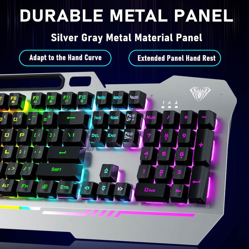 AULA F3010 Wired Gaming Keyboard 26 Keys Anti-ghosting Ergonomic Metal Panel Mix Backlit LED Gamer Keyboard for Desktop Laptop
