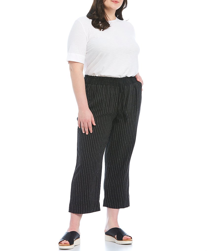 Westbound Plus Size Stitch Stripe Wide Leg Linen Capri Pants