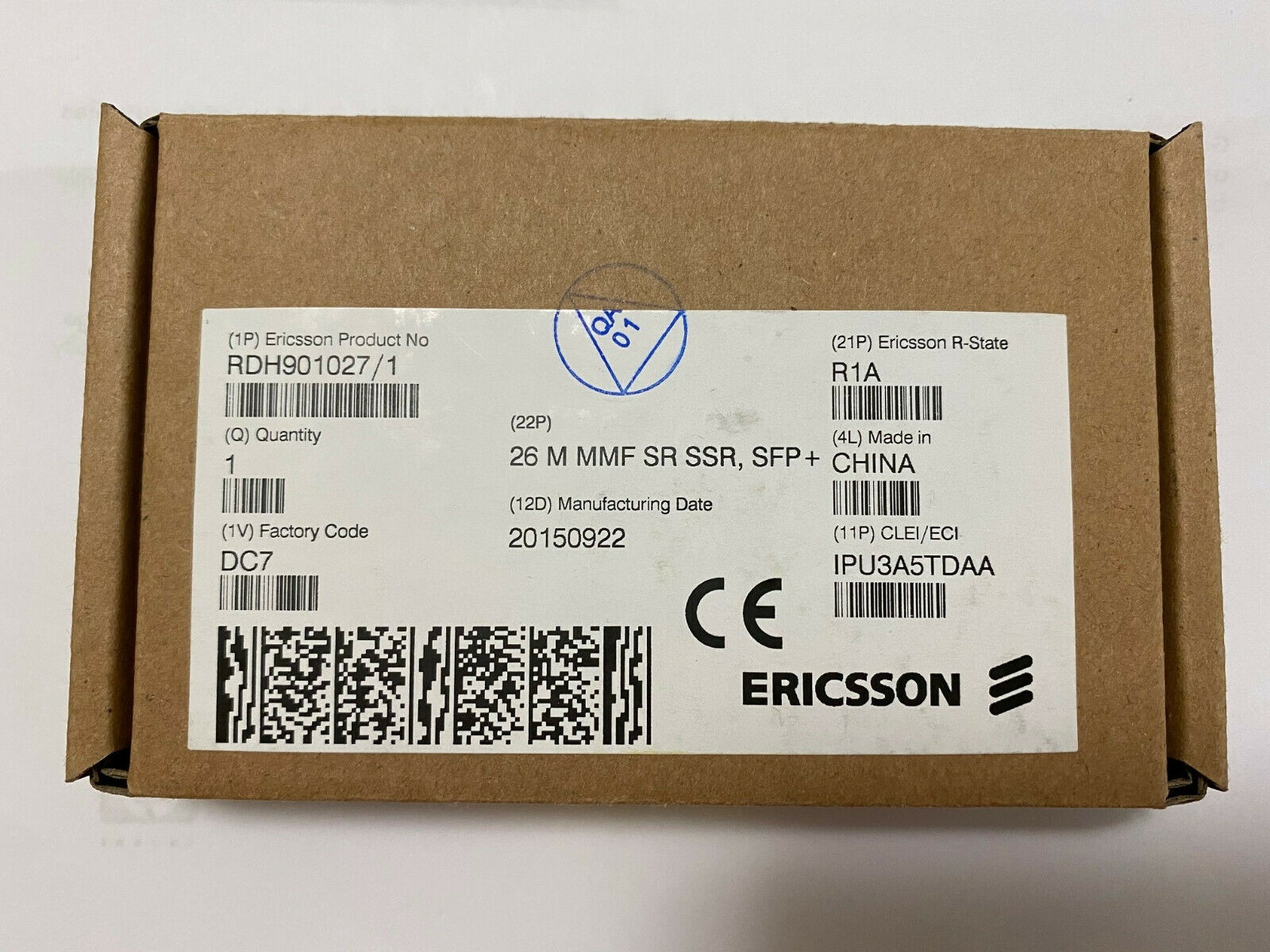New Ericsson RDH901027/1 R1A CLEI IPU3A5TDAA SFP-10G-SR MM SR SSR SFP+SR