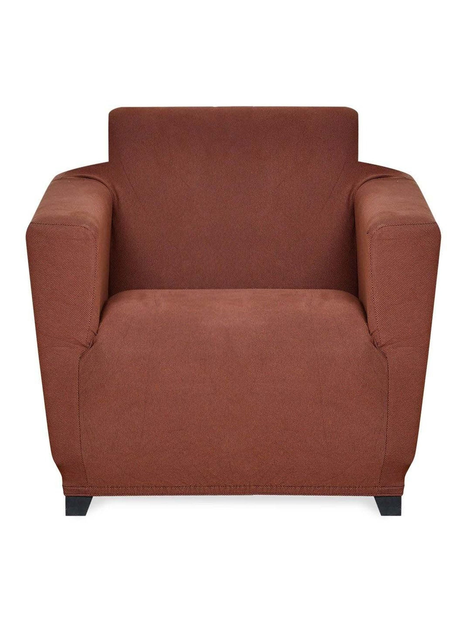 @home BROWN SOLID Cotton Fitted 1 Seater Sofa Cover