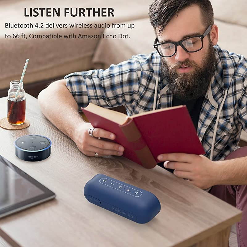 XSound Go Bluetooth Speaker with 16W Loud Sound & Rich Bass, 24H Playtime, IPX7 Waterproof, Wireless Stereo Pairing, USB-C, Portable Wireless Speaker for Home, Outdoors, Travel (Blue)