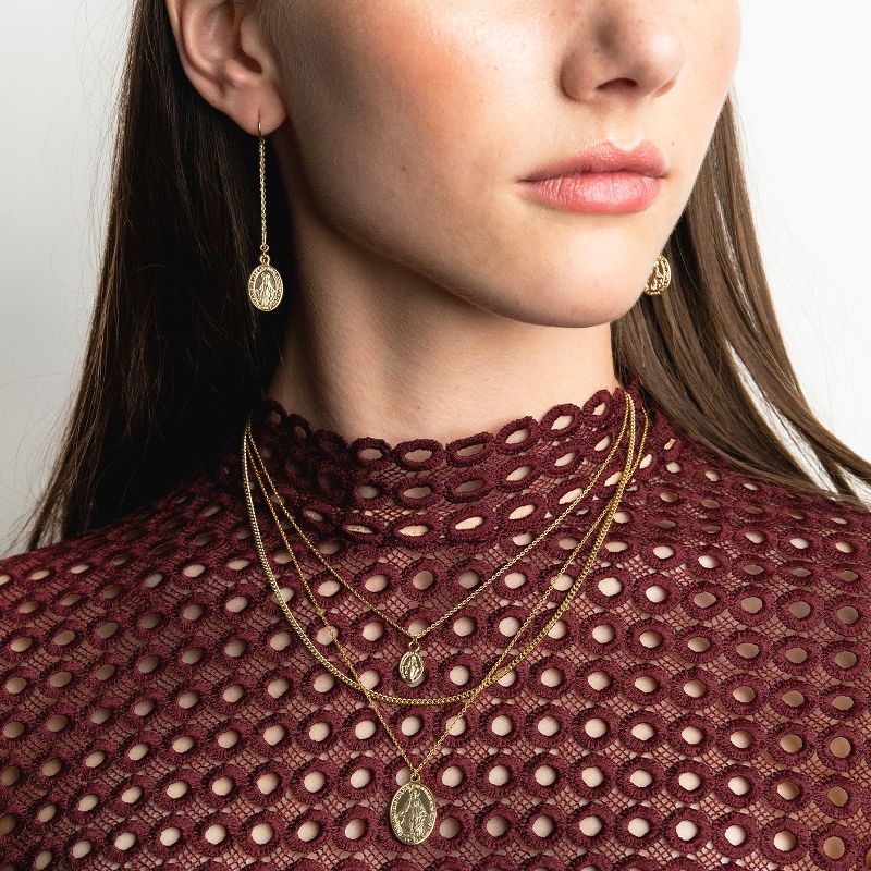 Sanctuary Project Dainty Oval Saint Medallion Coin Threader Drop Earrings Gold