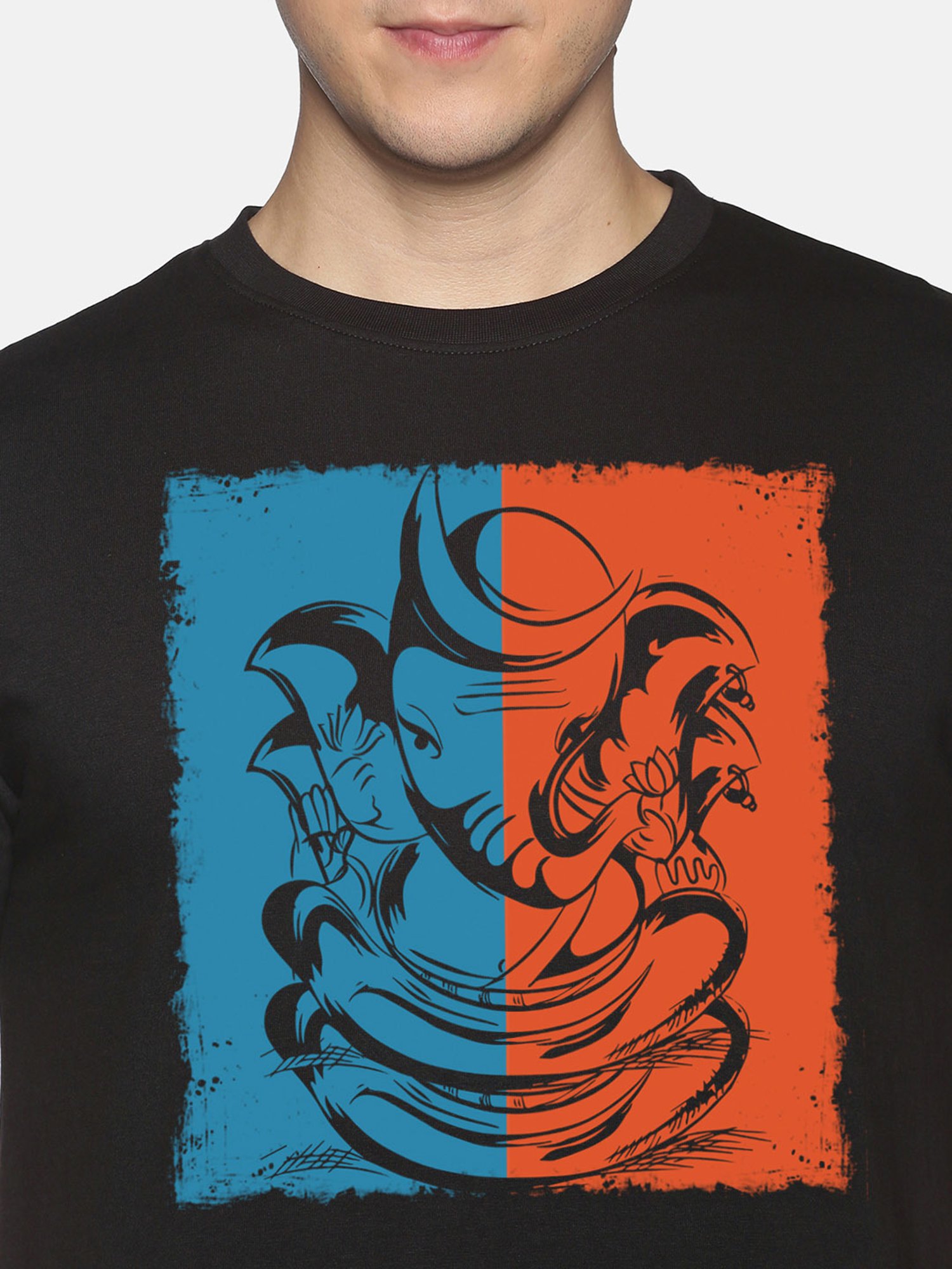 BLACK RADIO Black Slim Fit Printed Cotton Crew T-Shirt