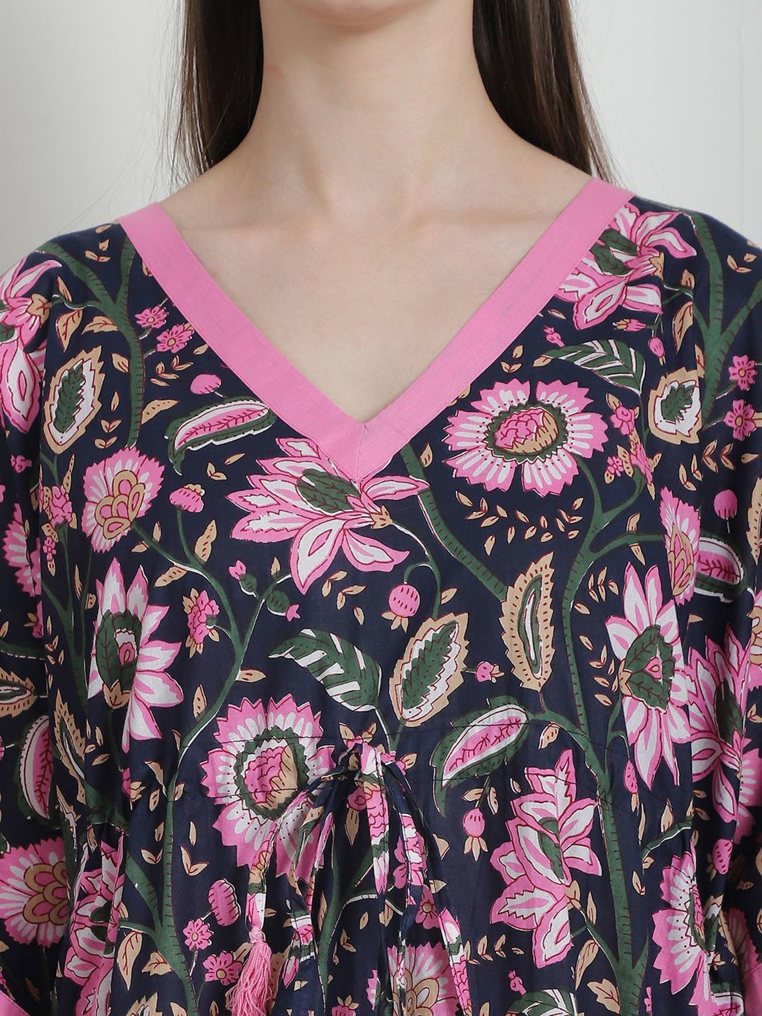 Secret Wish Navy Floral Print Kaftan Nighty