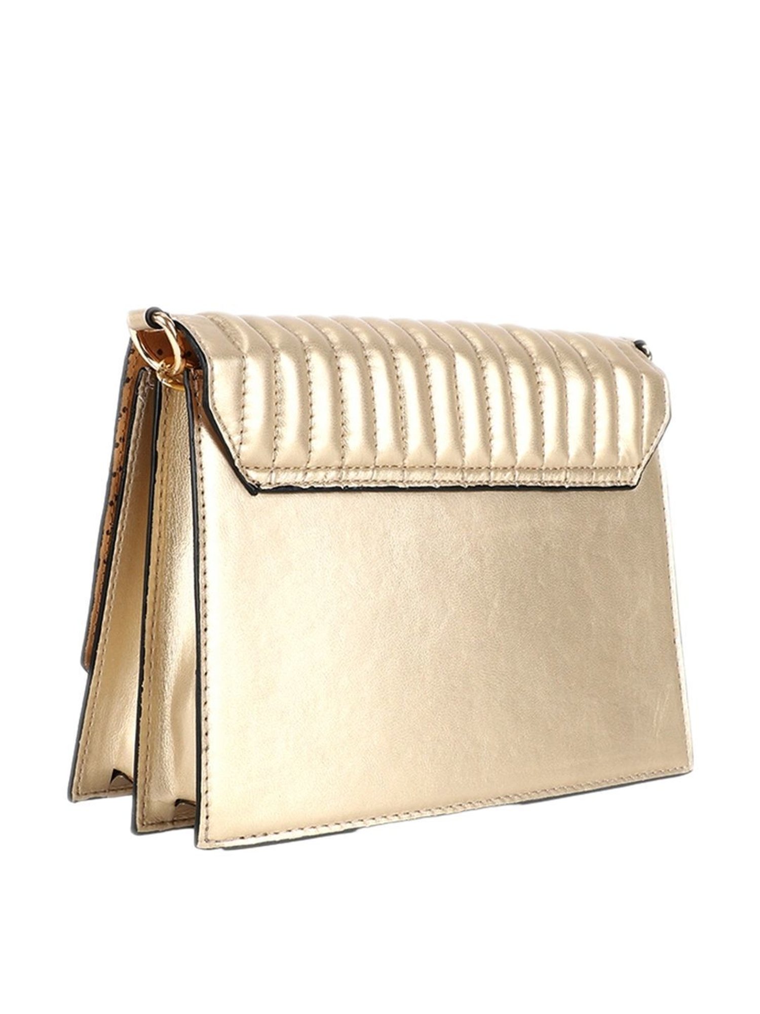 Carlton London Golden Textured Small Handbag