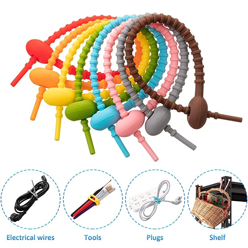 Pieces Colorful Silicone Ties Bag ClipCable Straps Bread Tie Reusable Rubber Twist Tie AllPurpose Silicone Ties Cable TiesSilicone CordHousehold Snake Ties Bag Sealing Clips