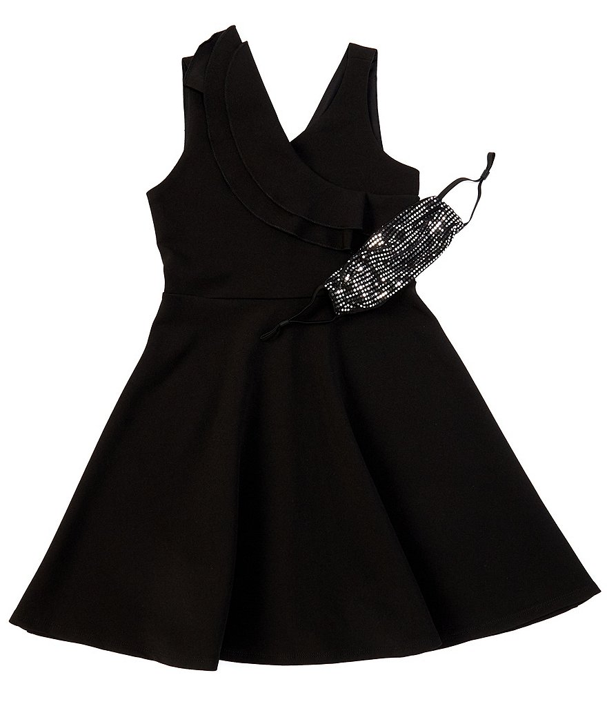 Honey and Rosie Big Girls 7-16 Sleeveless Ruffled Neck Scuba Skater Dress