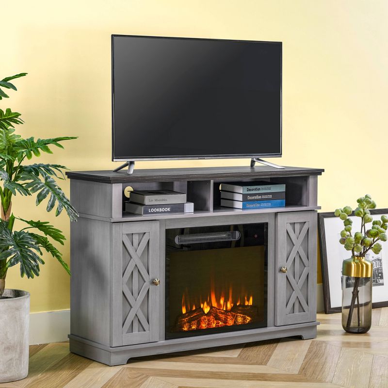 48" TV Stand For TVs up to 55" with Electric Fireplace Gray - Home Essentials
