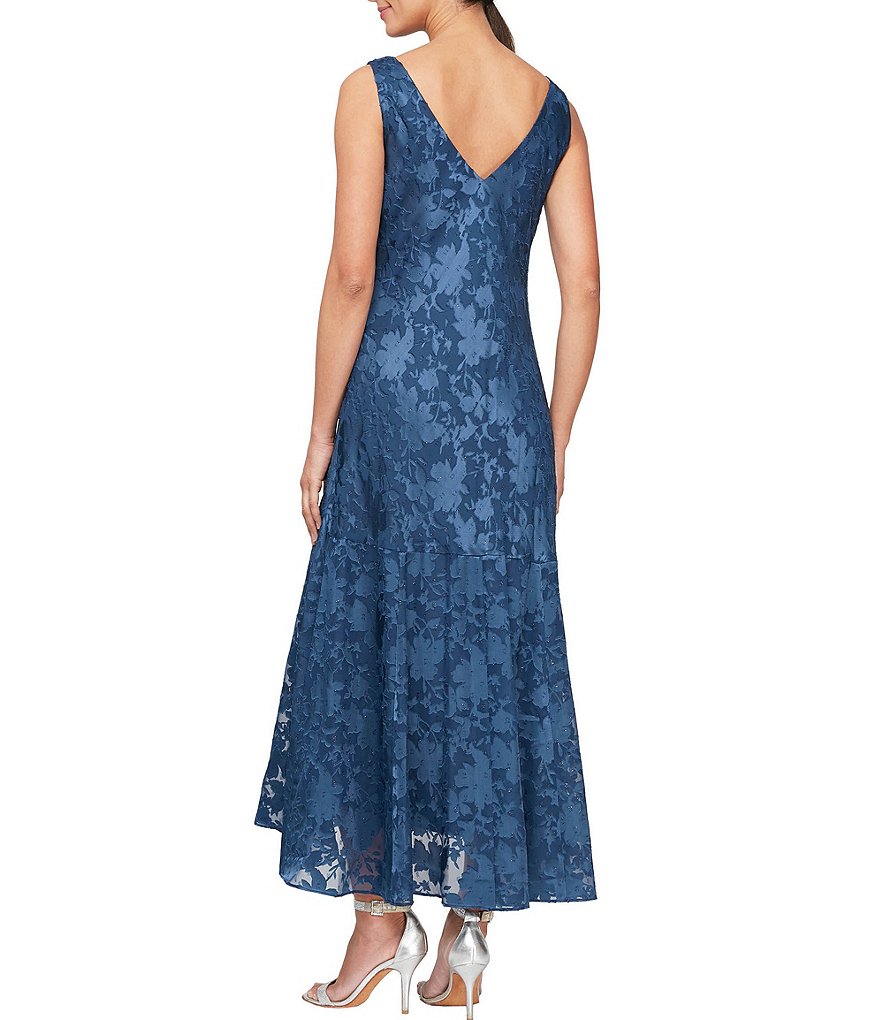 Alex Evenings Sleeveless Cowl Neck Floral Satin Burnout Dress