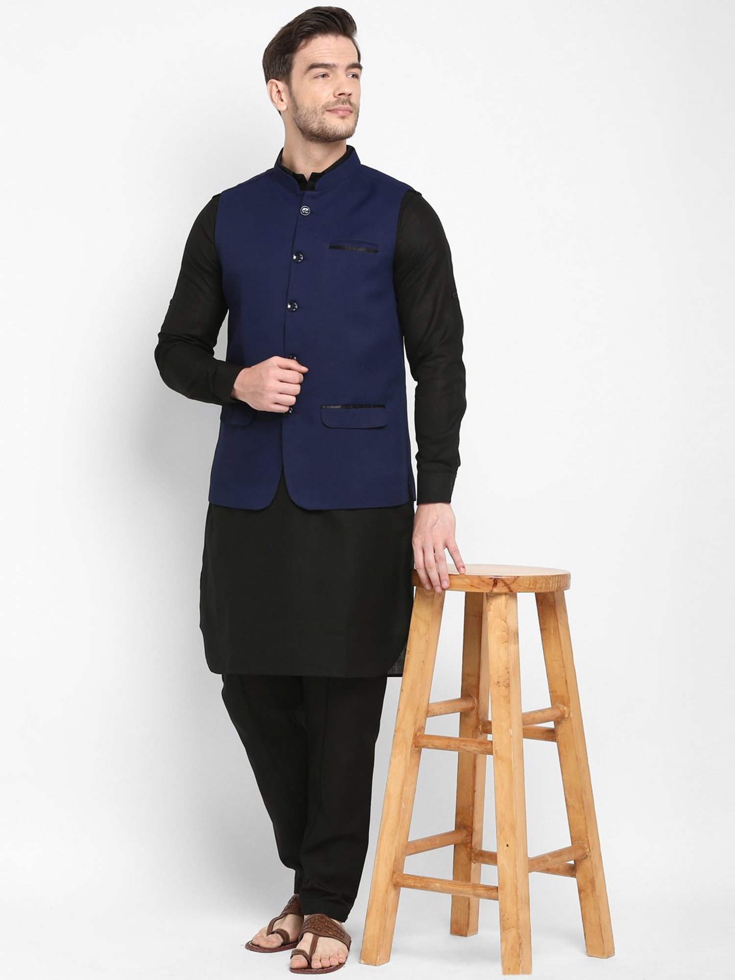 Hangup Plus Navy Regular Fit Nehru Jacket