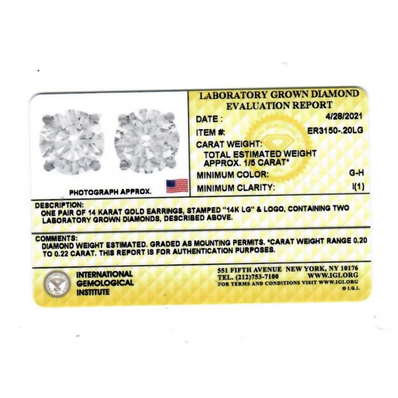 Pompeii3 1/5 ct TW Lab Created Certified Diamond Studs With Screw Backs 14k White Gold