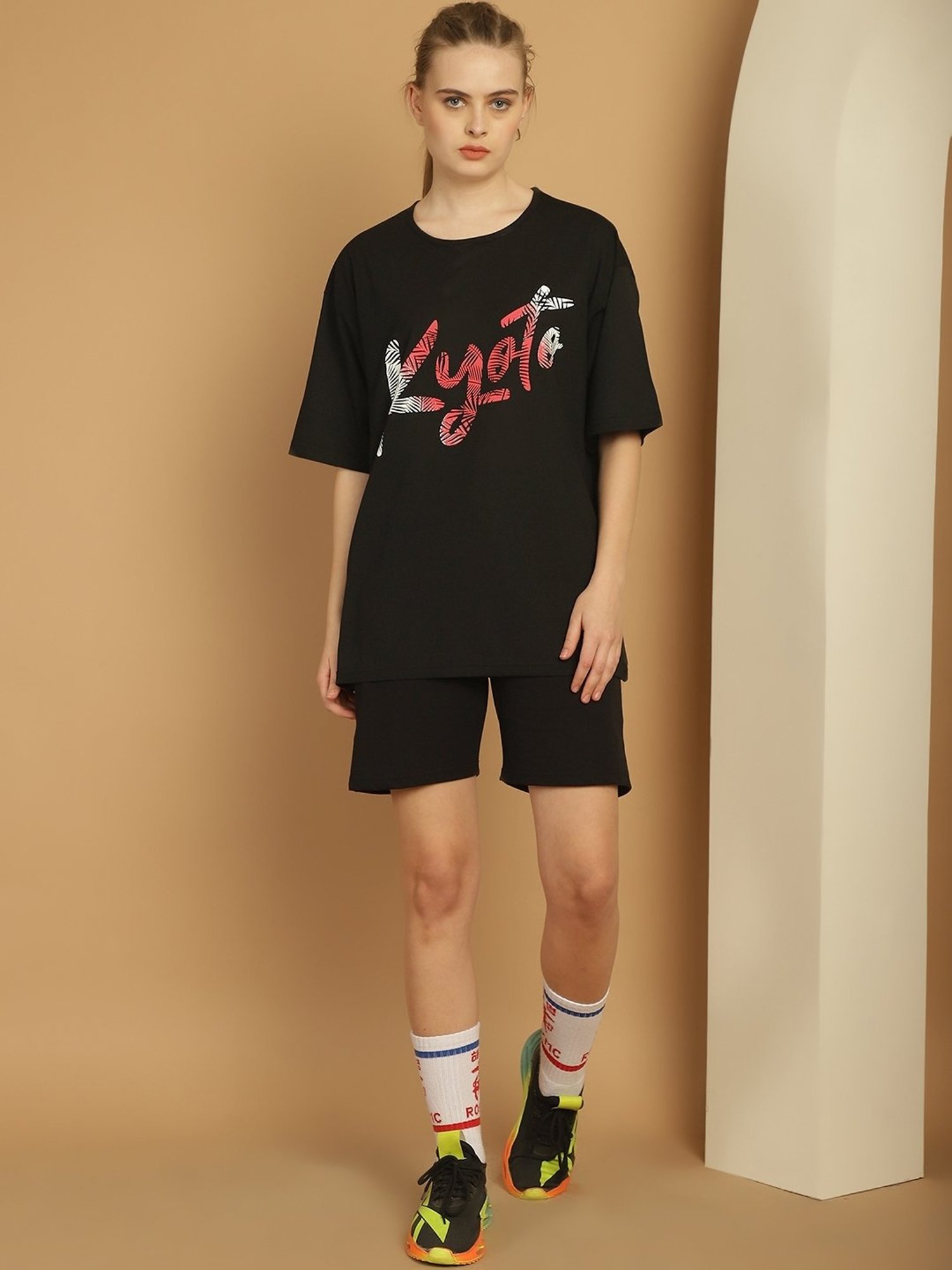 Vimal Jonney Black Cotton Printed T-Shirt & Shorts Set