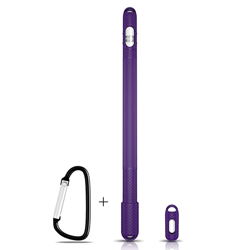 Silicone Case Compatible with Apple Pencil Holder Sleeve Skin Pocket Cover Accessories for iPad Prowith Charging Cap HolderProtective Nib Covers and Lightning Adapter Case Purple