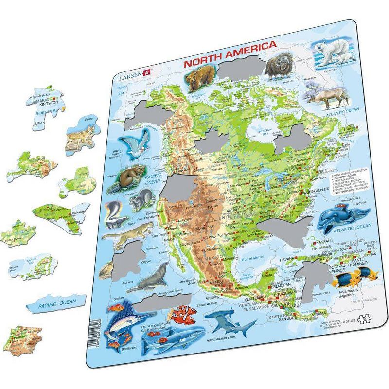 Larsen Puzzles North American Map with Animals Kids Jigsaw Puzzle - 66pc