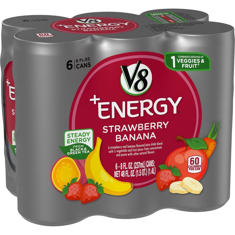 V8 +Energy Strawberry Banana Juice - 6pk/8 fl oz Cans