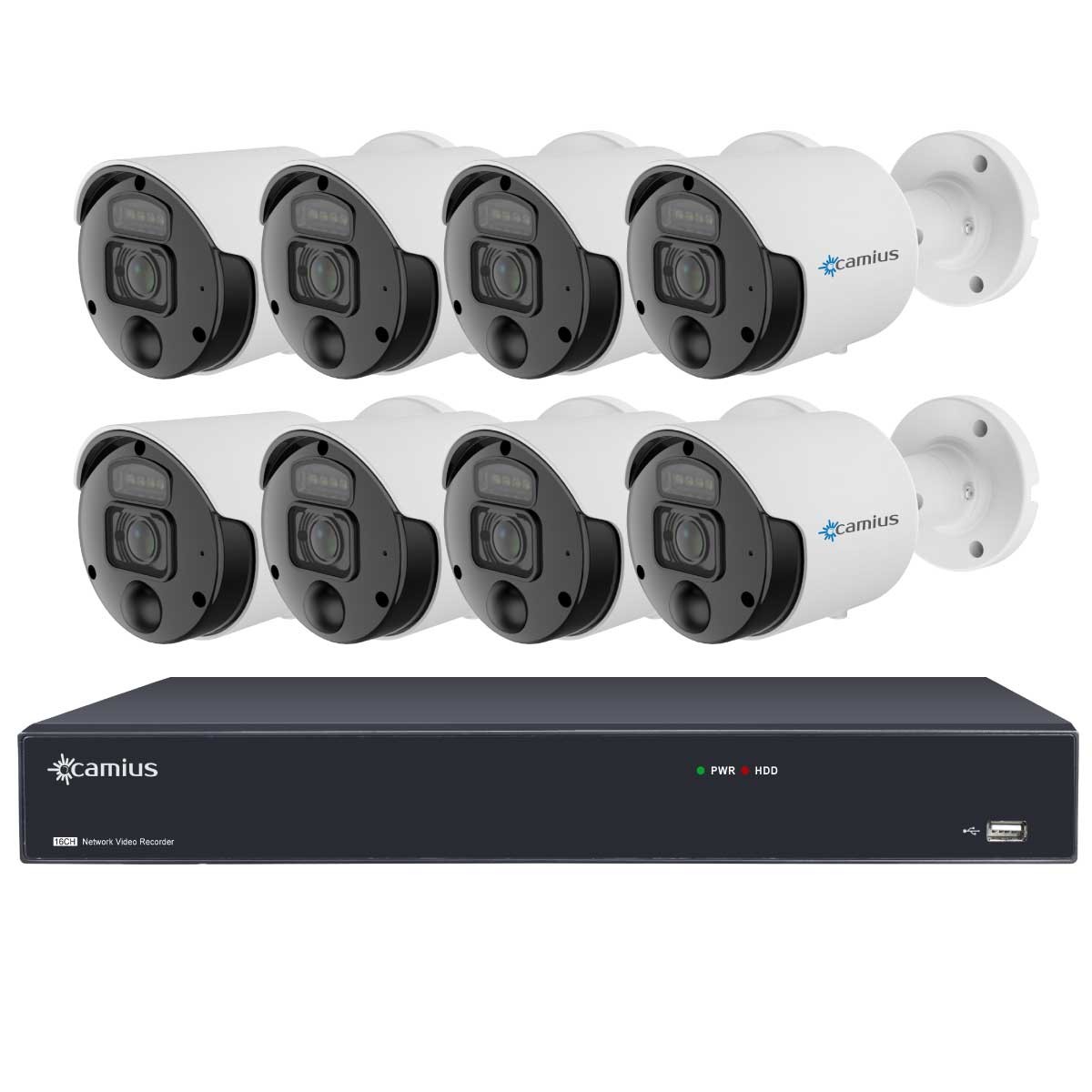 Camius 4K PoE 16CH NVR System, 8 x 8MP IP Spotlight Security Cameras with built-in microphone, 105 degrees view, PIR, Motion, Sound Detection, 2SATA, eSATA, 100ft night vision 16PN8S8R (without HDD)
