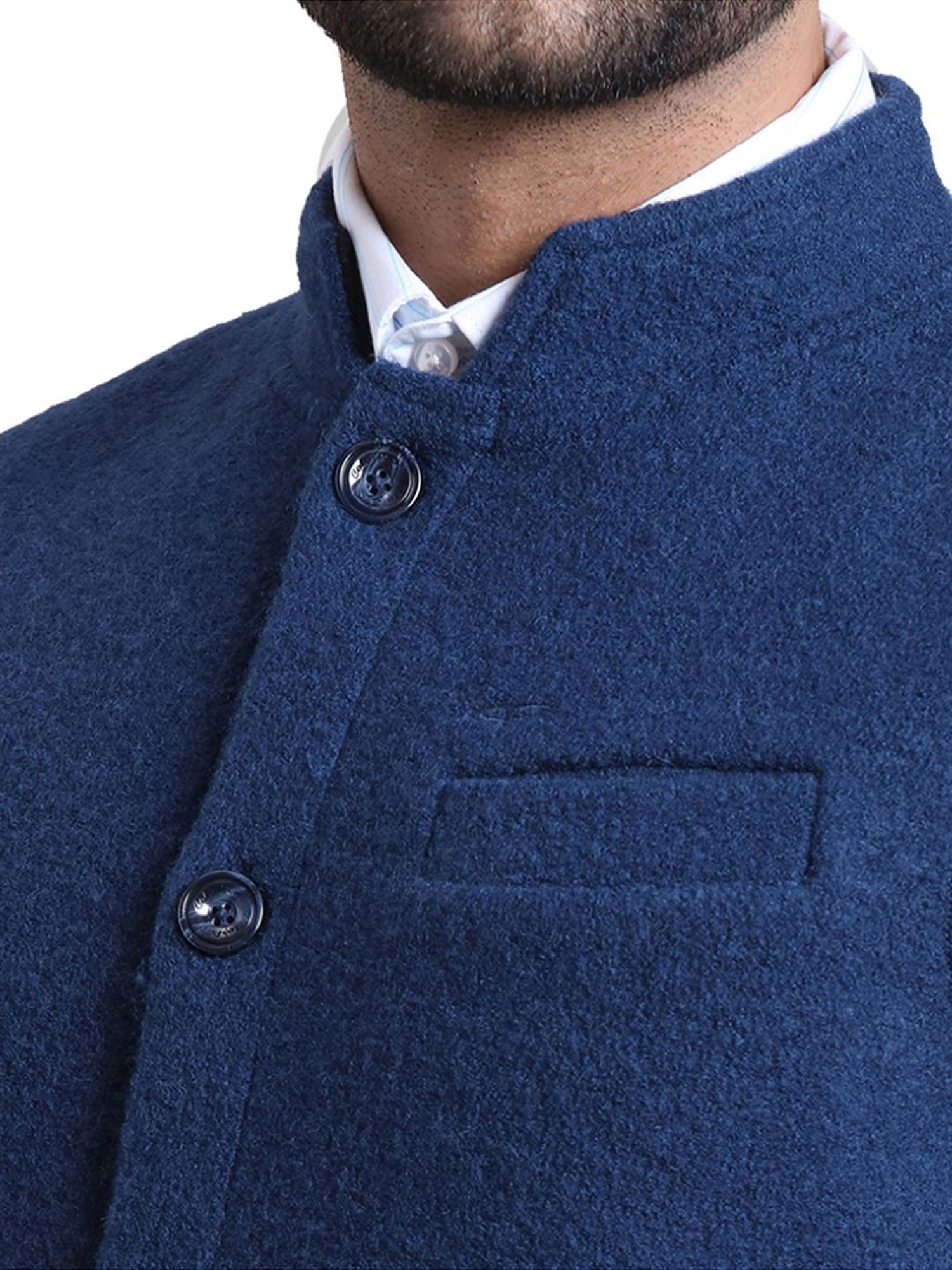 ColorPlus Blue Tailored Fit Self Pattern Nehru Jacket
