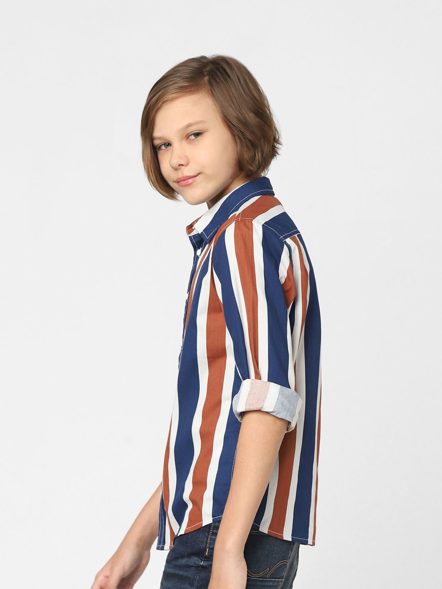 Jack & Jones Junior Navy Striped Full Sleeves Shirt