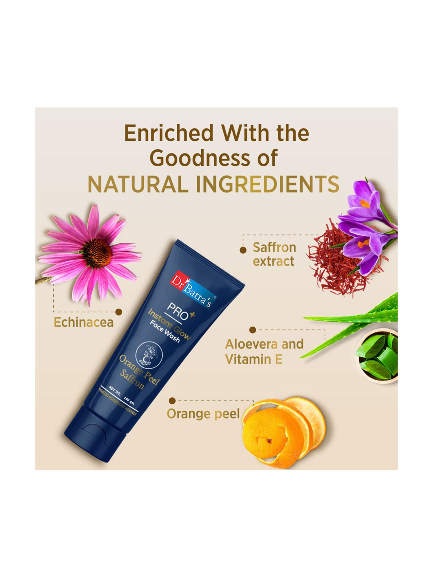 Dr Batra's PRO+ Instant Glow Face Wash, Rejuvenates Skin,For Men, Women (Pack of 2) - 100 gm