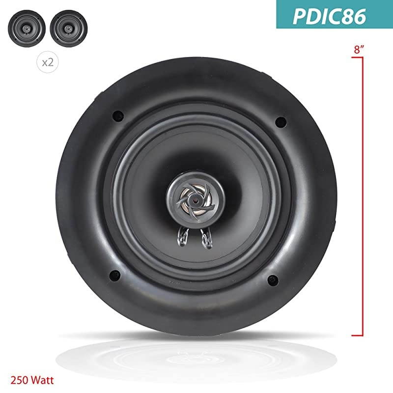 Ceiling Speakers Stereo Home Theater Speakers in Wall Speakers Flush Mount 8Inch White 250 Watt 2Way Pair PDIC86