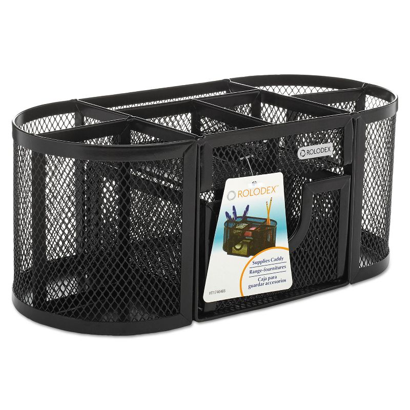 Rolodex Mesh Pencil Cup Organizer Four Compartments Steel 9 1/3 x 4 1/2 x 4 Black 1746466