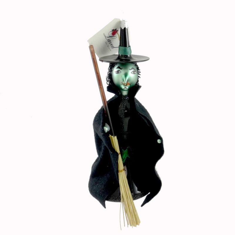 Laved Italian Ornaments Green Witch Felt Cape Broom Halloween Broom  -  Tree Ornaments
