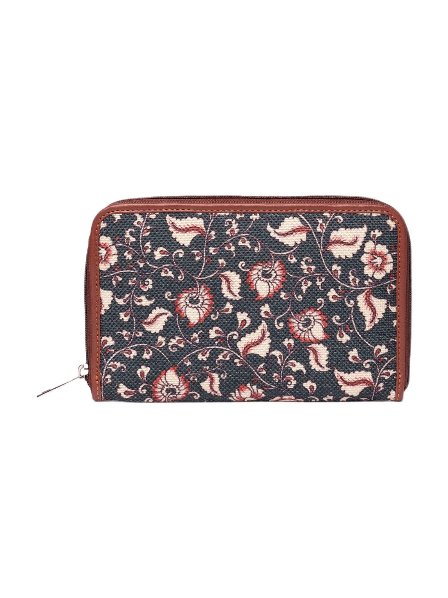 ZOUK Chittoor Blue Kalamkari Multicolor Printed Zip Around Wallet for Women