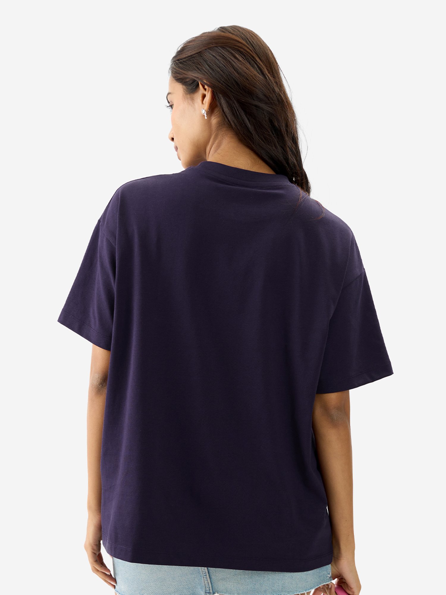 The Souled Store Purple & Navy Cotton Graphic Print Oversized T-Shirt