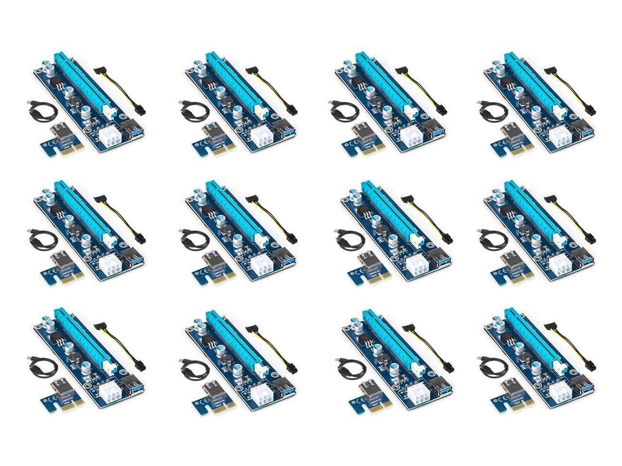 12-Pack Ver006C Mining Dedicated PCIe Riser Card Riser Adapter Cryptocurrency PCI Express 1X to 16X Extender Mining Rig 60cm USB 3.0 6Pin Power