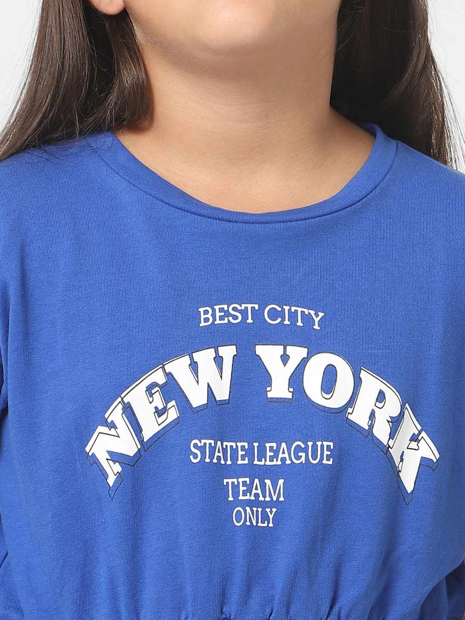 KIDS ONLY Blue & White Cotton Printed Full Sleeves Dress