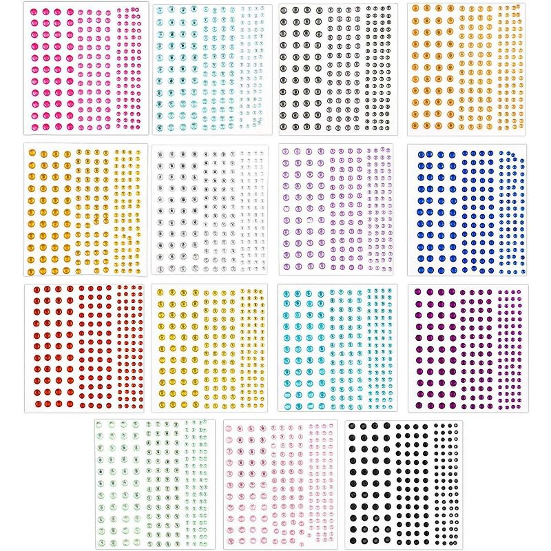 15 Sheets 2580 Pieces Crystal Rhinestones Stickers Self Adhesive Colorful Crystal Gems Flatback Stickers for Arts and DIY Crafts