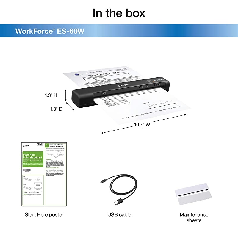 Workforce ES-60W Wireless Portable Sheet-fed Document Scanner for PC and Mac