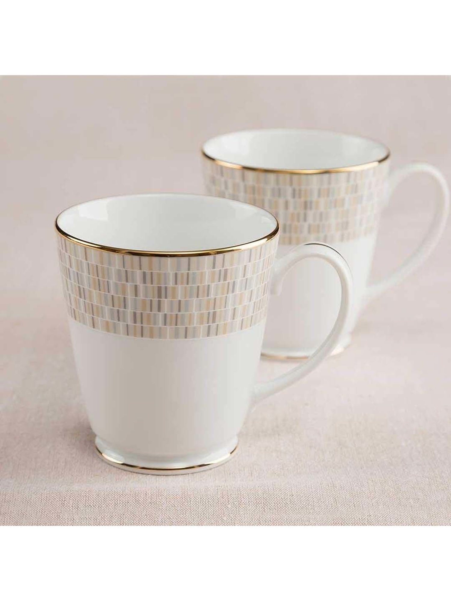 Noritake Ville De Lumiere White & Beige Poreclain Milk Mug (0.37 L) - Set of 2