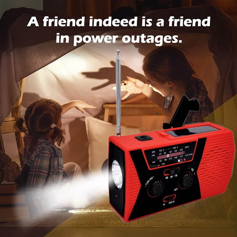 Lejiahong 5 in 1 Outdoor Portable Solar Crank AM FM Radio for Emergency Radio SOS Alarm Flashlight 2000MAh Power Bank and Reading Lamp