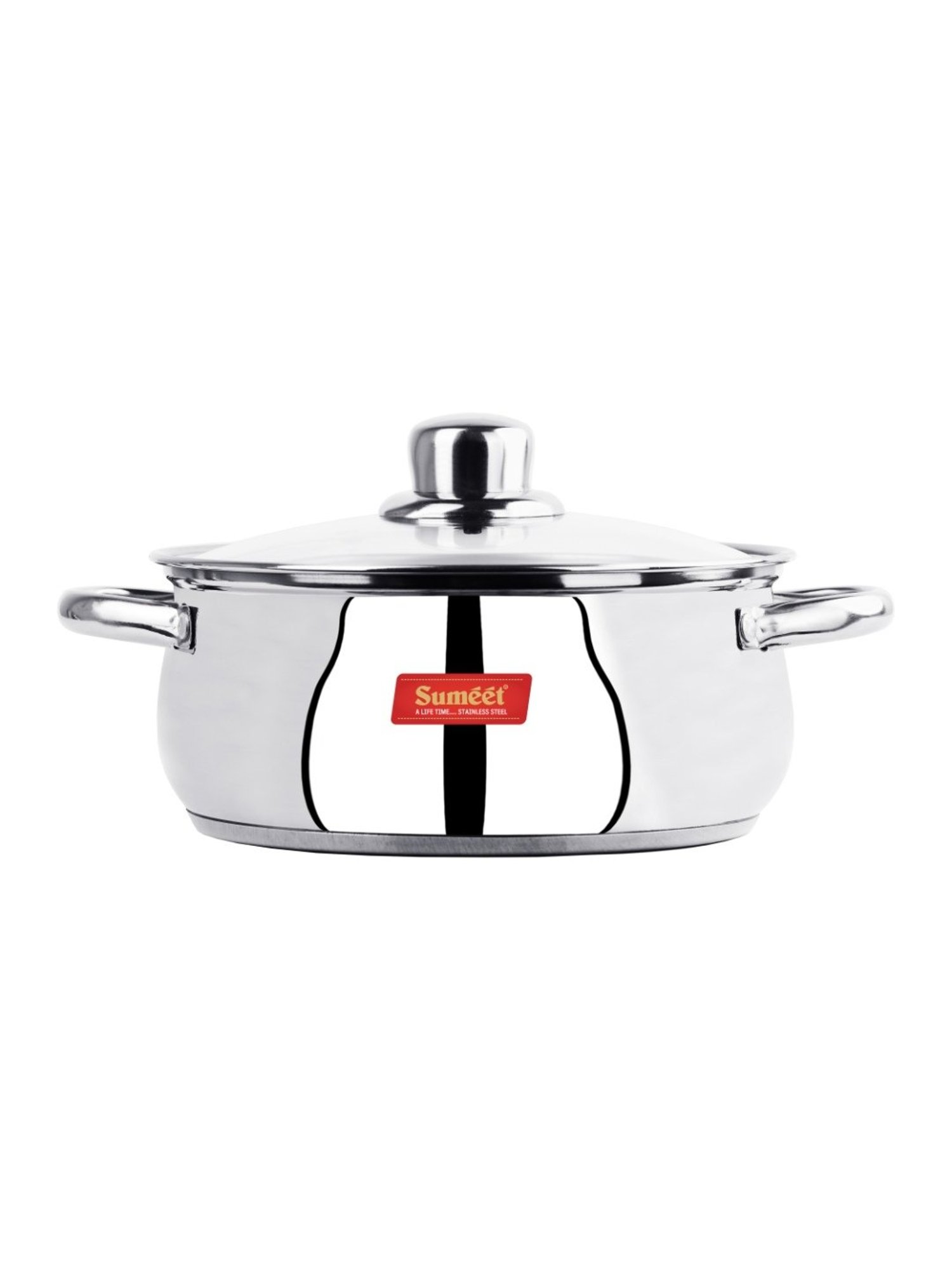 Sumeet Stainless Steel Induction Bottom Cook & Serve Casserole No.11(2Ltr) with Glass Lid-19.5cm Dia