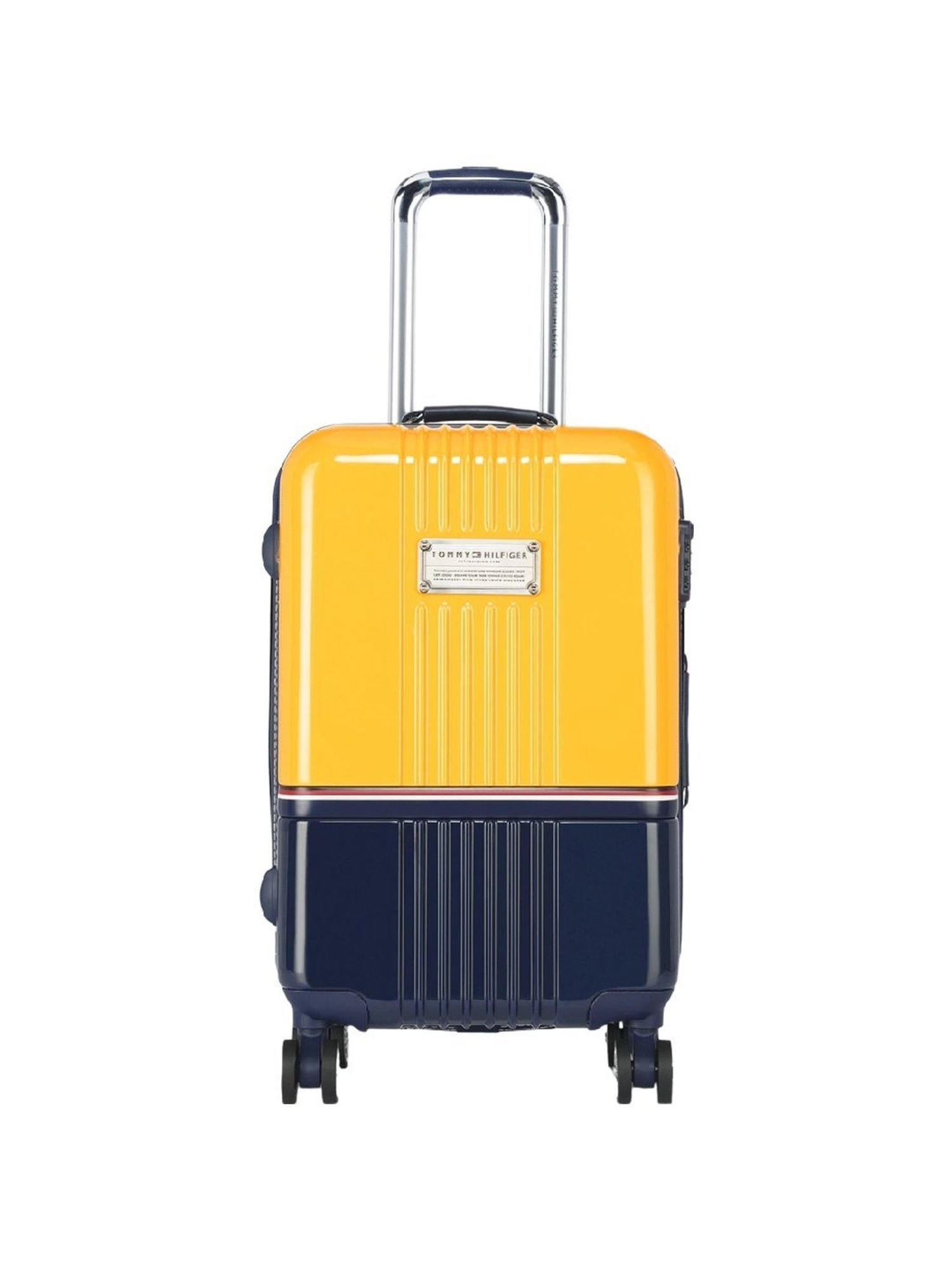 TOMMY HILFIGER Twins Pro Yellow & Navy 8 Wheels Small Hard Cabin Trolley Bag