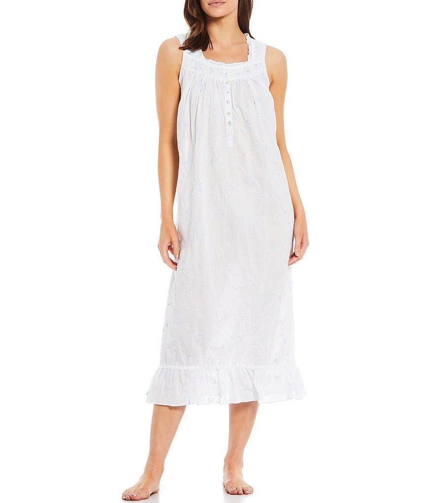 Eileen West Floral Embroidery Woven Lawn Square Neck Sleeveless Ballet Nightgown